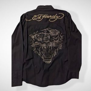Ed Hardy Men's Bling Black Button Down